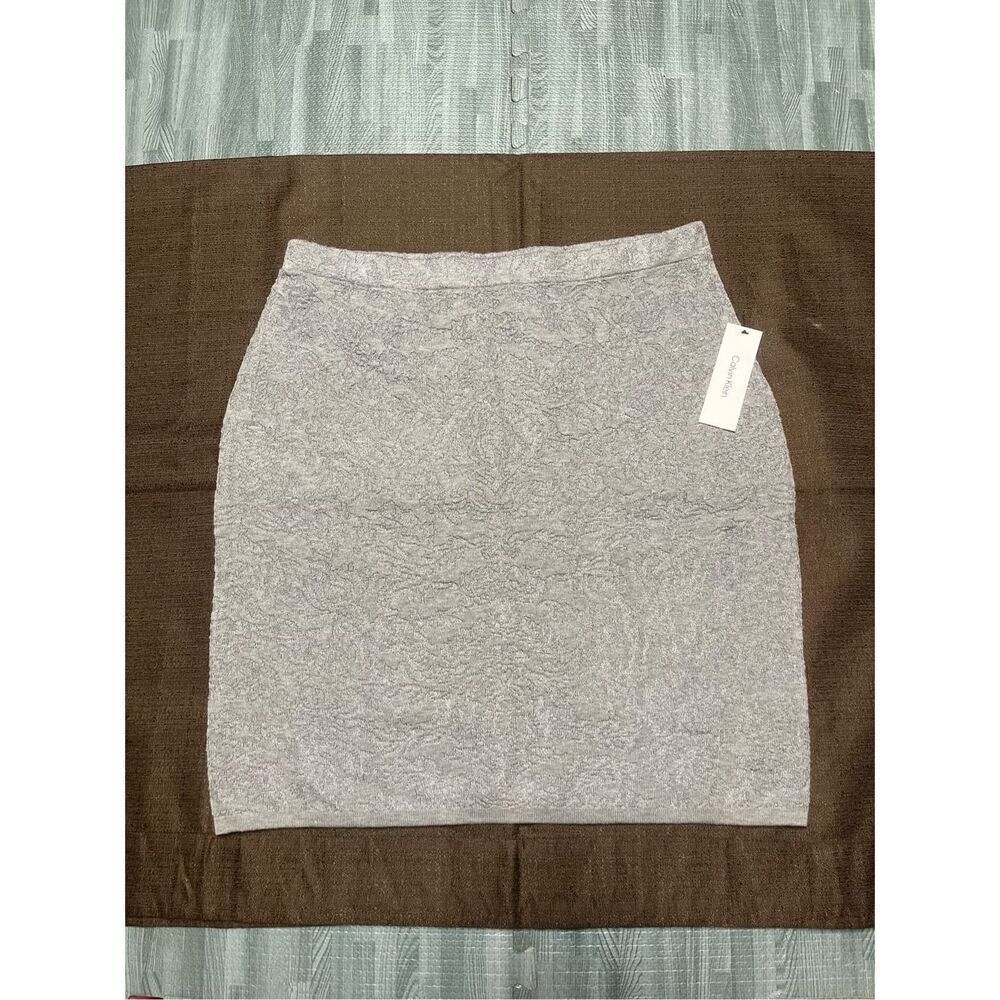 Calvin Klein Women's Pull-On Floral Jacquard Sweater Skirt Blush Size XL Gray